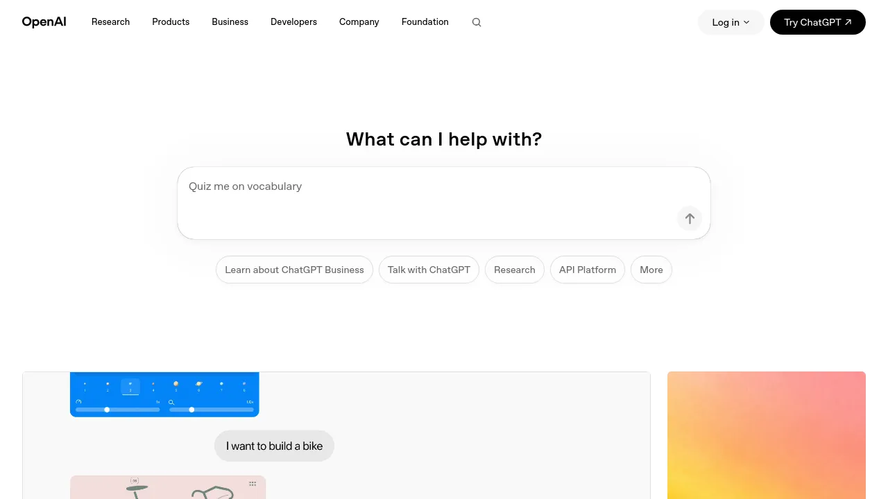 Screenshot of OpenAI website