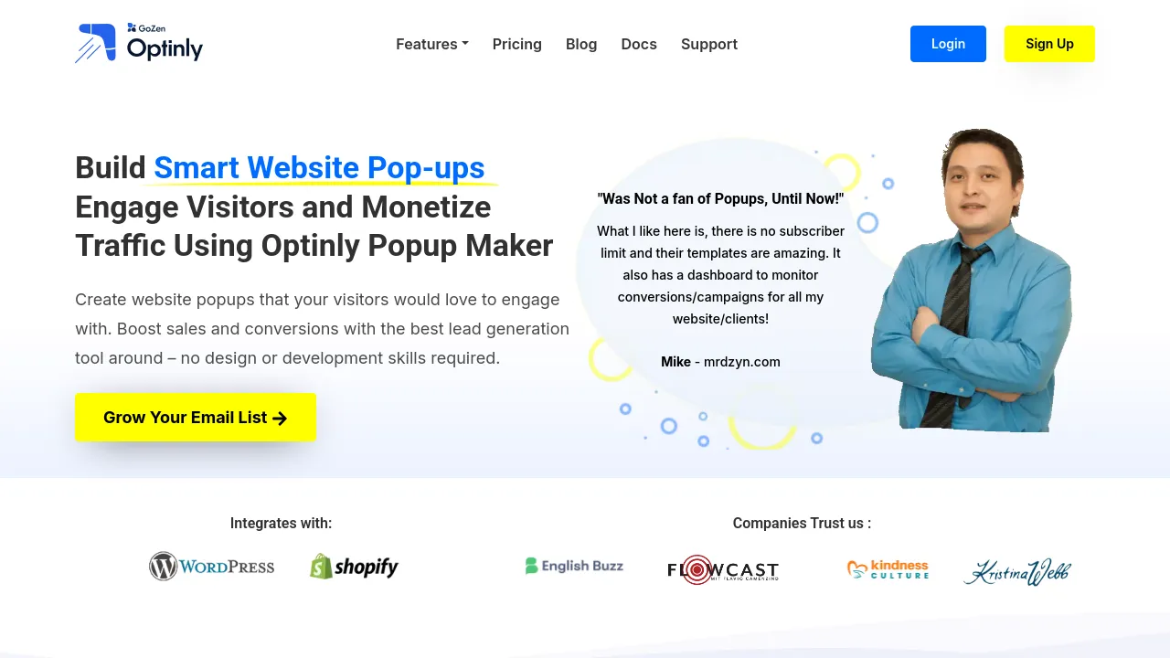 Screenshot of Optinly website