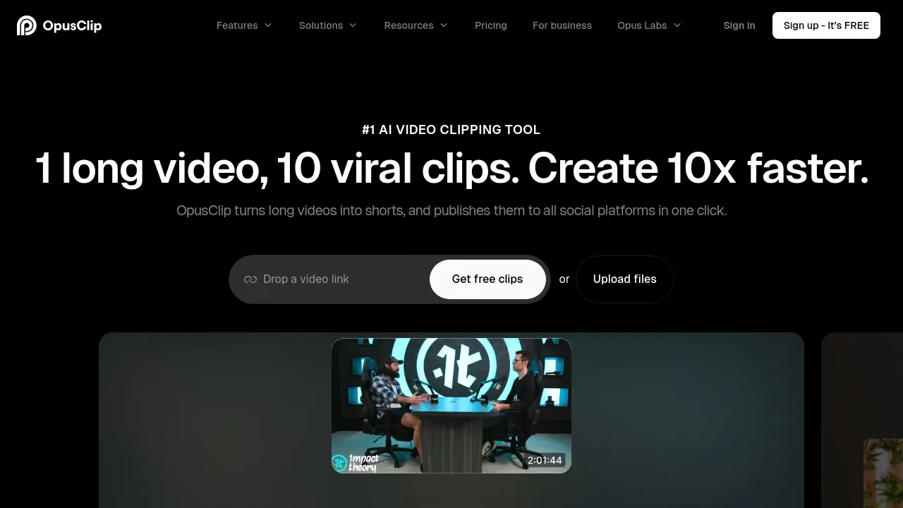 Screenshot of OpusClip website