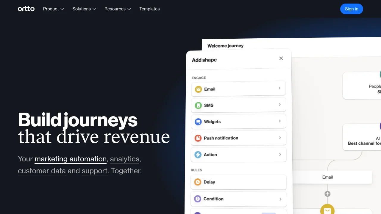 Screenshot of Ortto website