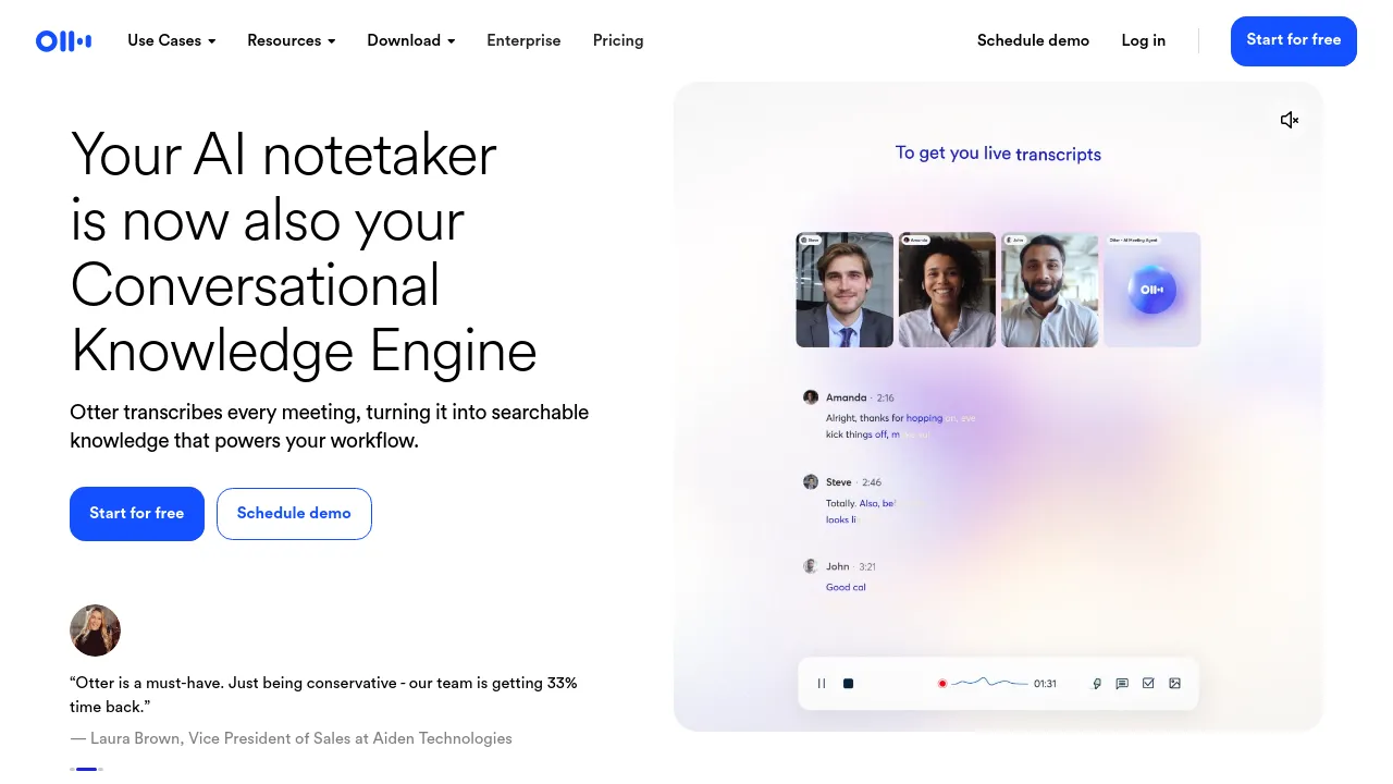 Screenshot of Otter website