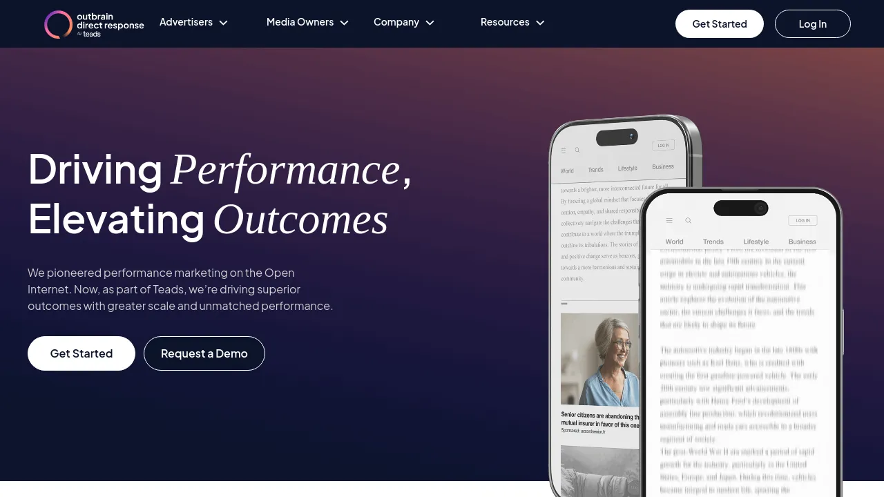 Screenshot of Outbrain website