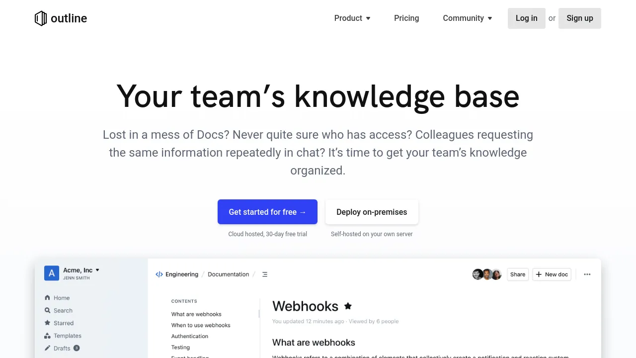Screenshot of Outline website