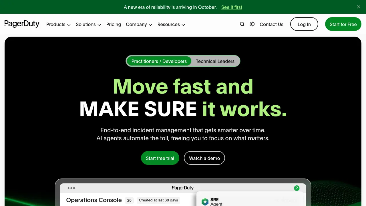 Screenshot of PagerDuty website