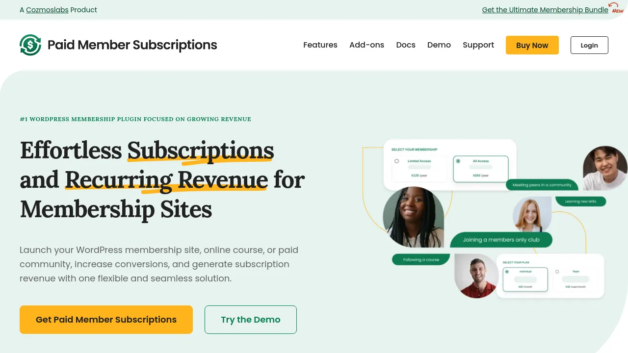 Screenshot of Paid Member Subscriptions website