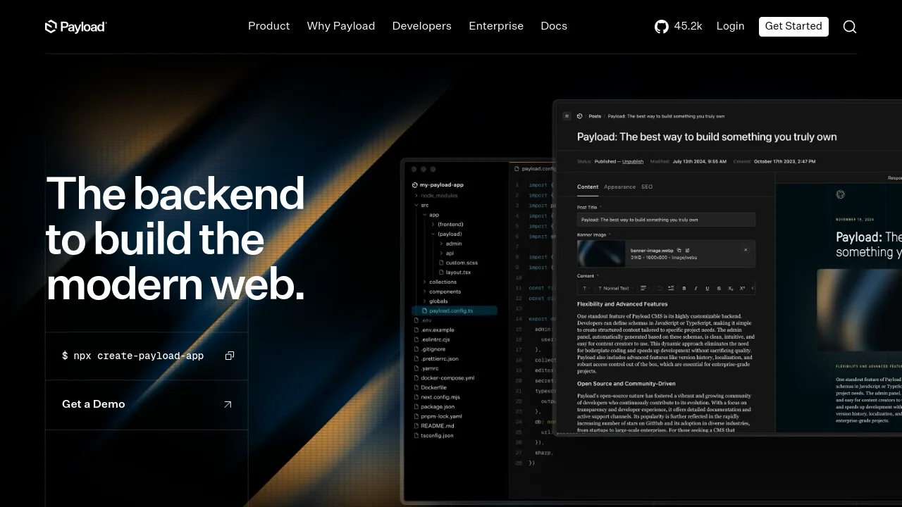 Screenshot of Payload website