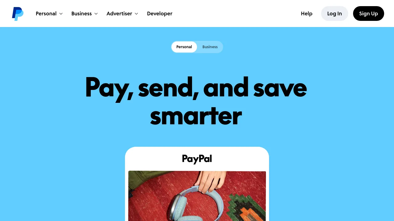 Screenshot of PayPal website