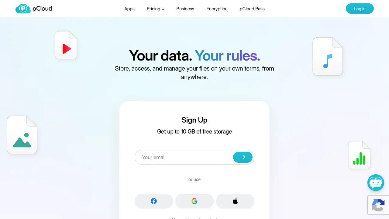 Screenshot of pCloud website