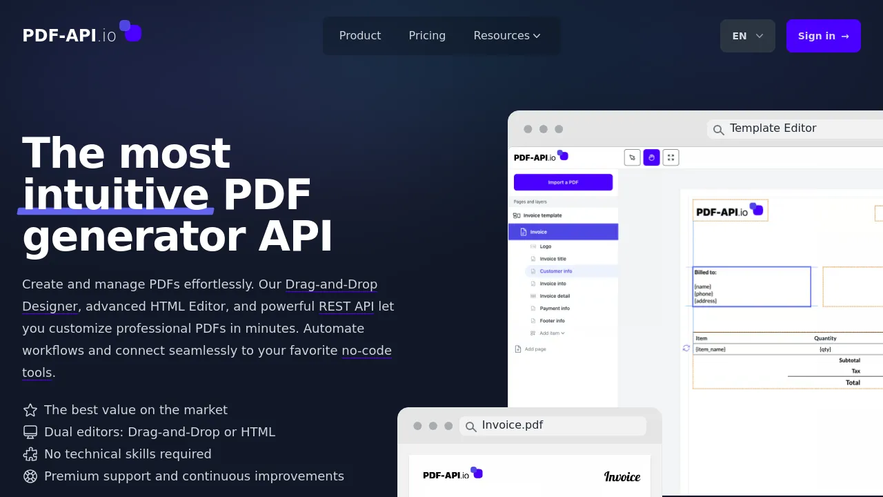 Screenshot of PDF-API.io website