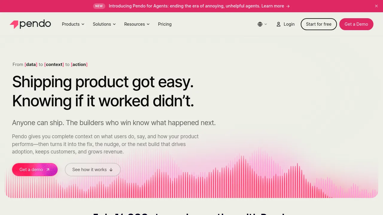 Screenshot of Pendo website