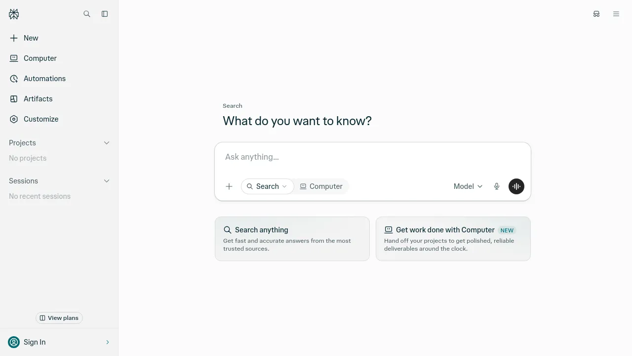 Screenshot of Perplexity website