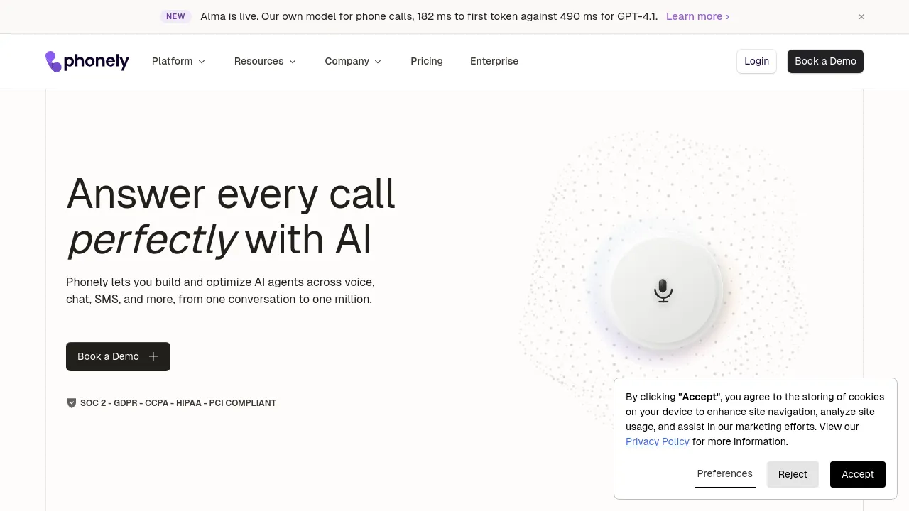 Screenshot of Phonely website