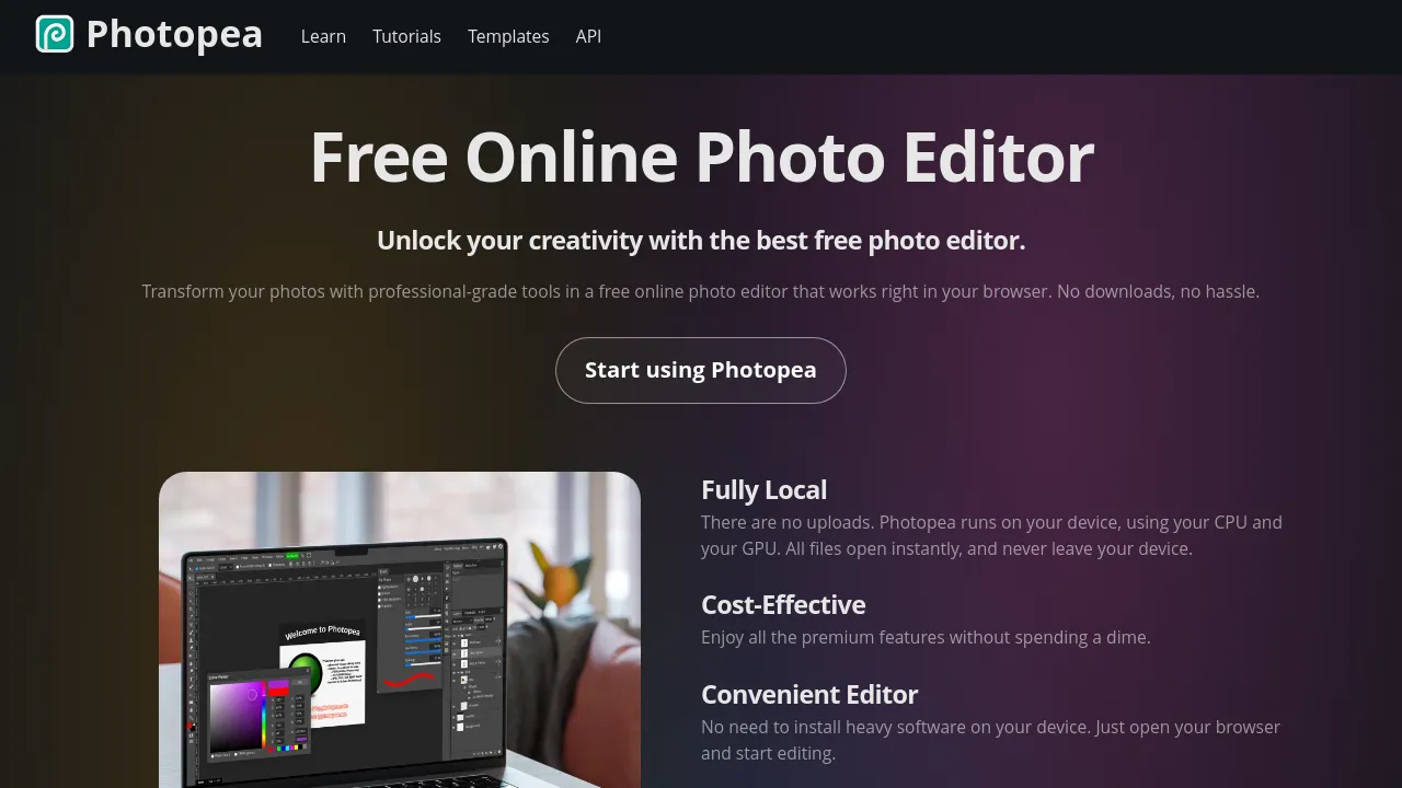 Screenshot of Photopea website