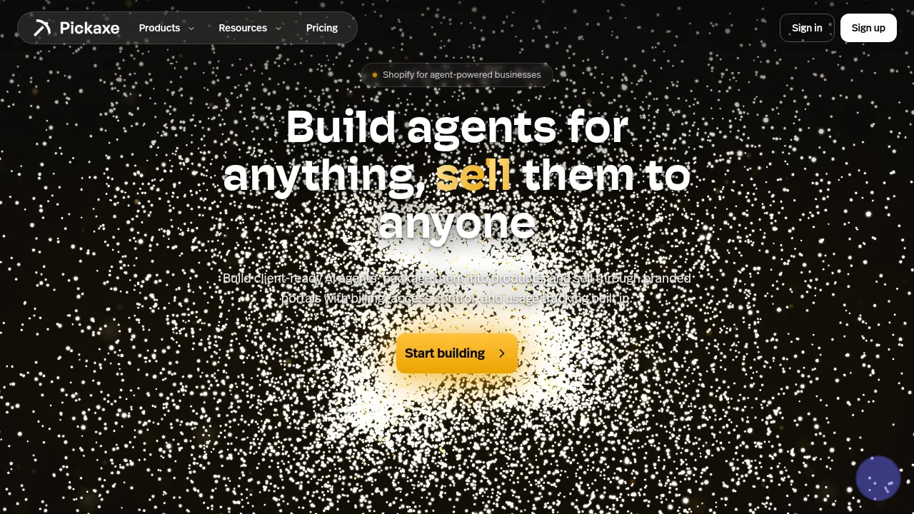 Screenshot of Pickaxe website