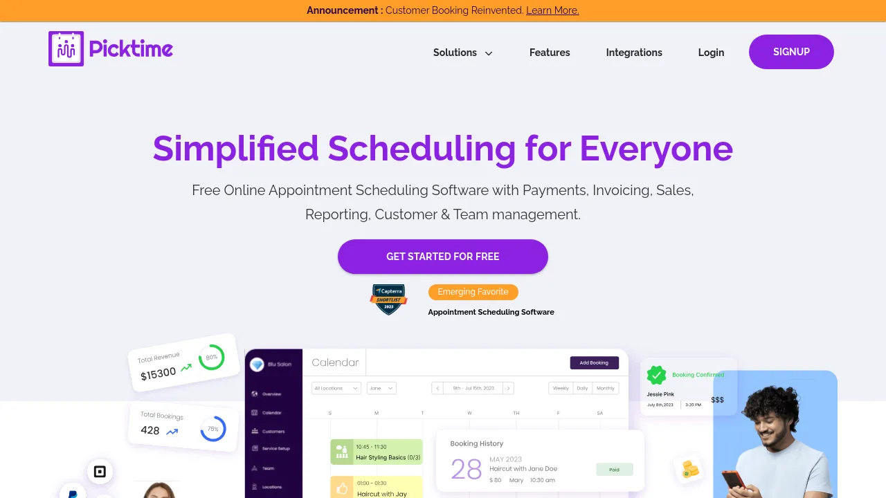 Screenshot of Picktime website