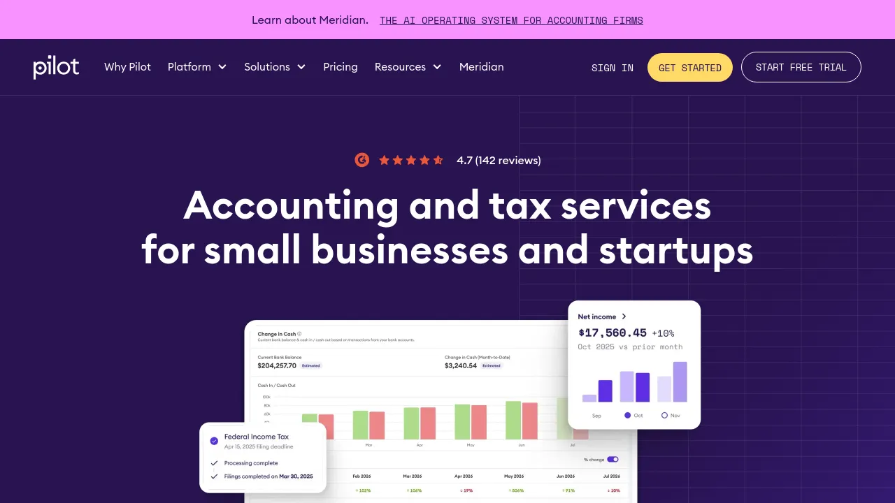 Screenshot of Pilot website