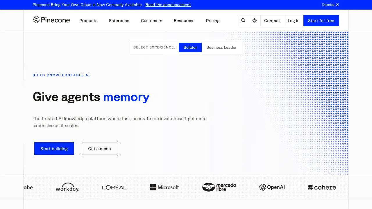 Screenshot of Pinecone website