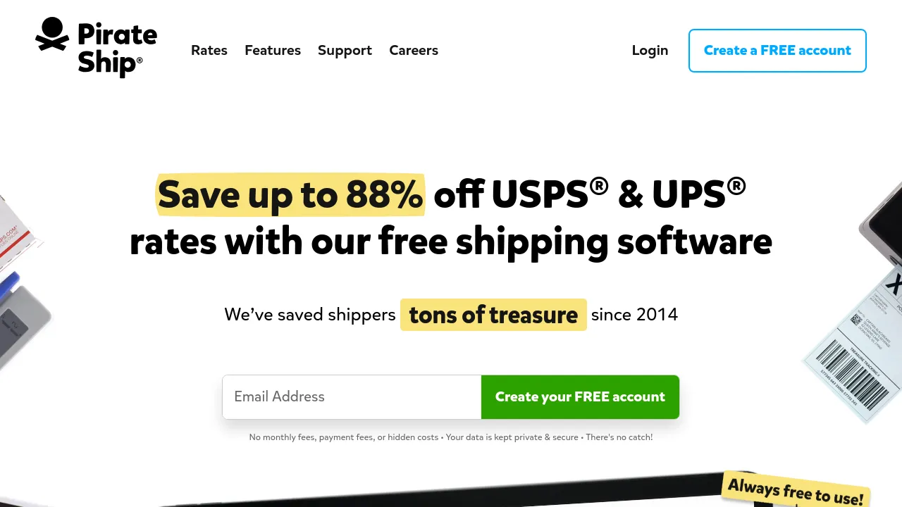 Screenshot of the Pirate Ship website
