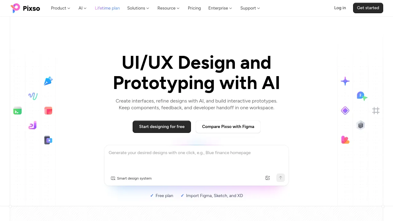 Screenshot of Pixso website