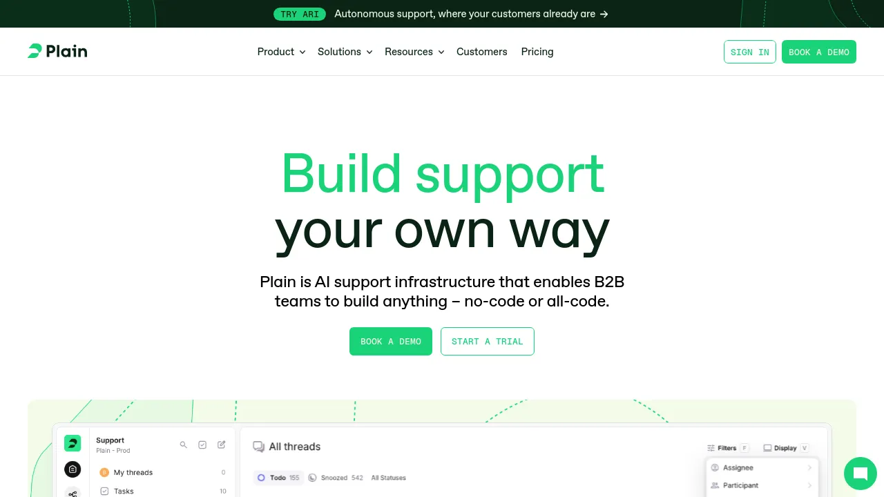 Screenshot of Plain website