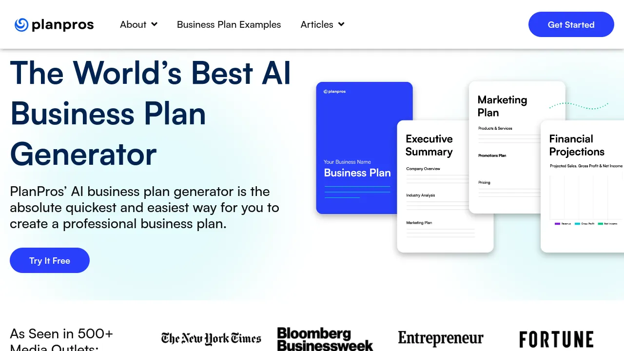 Screenshot of PlanPros website