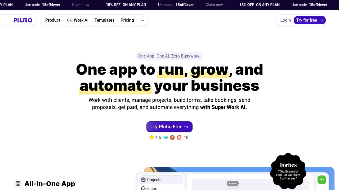 Screenshot of Plutio website