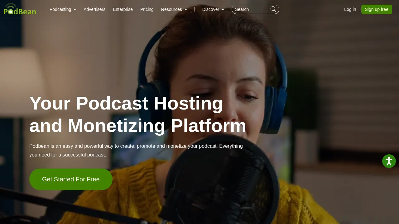 Screenshot of Podbean website