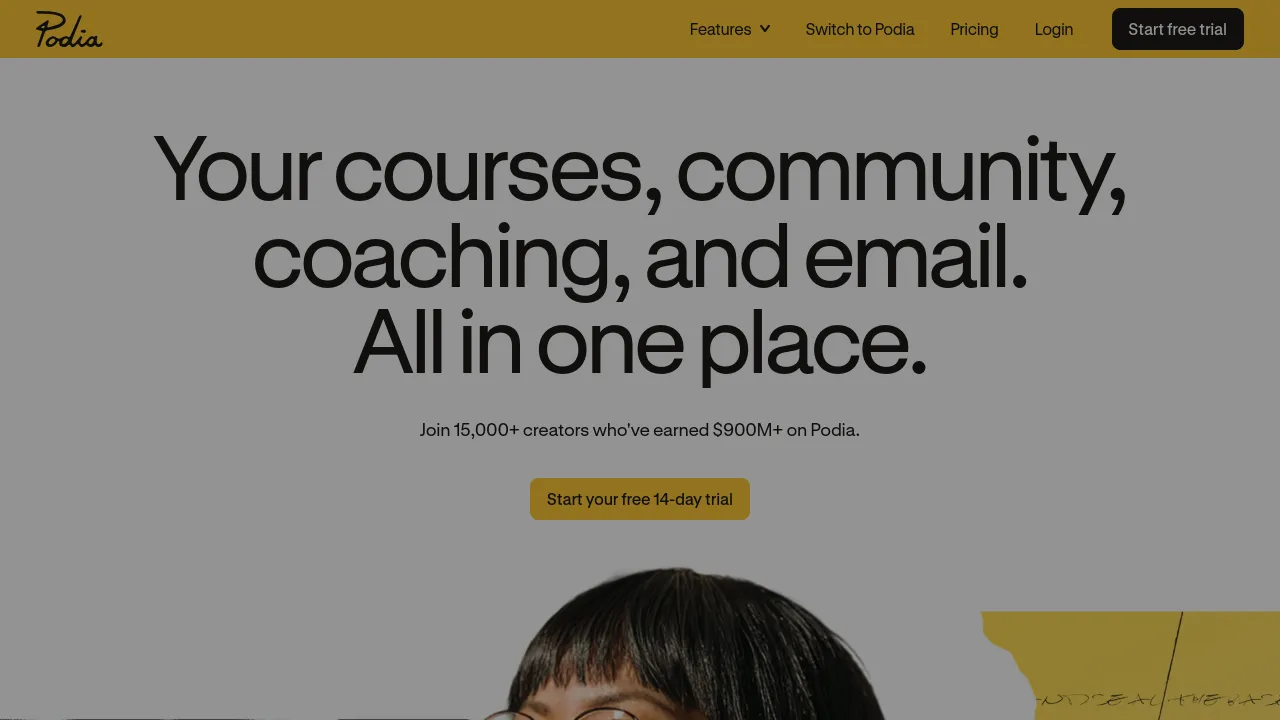 Screenshot of Podia website