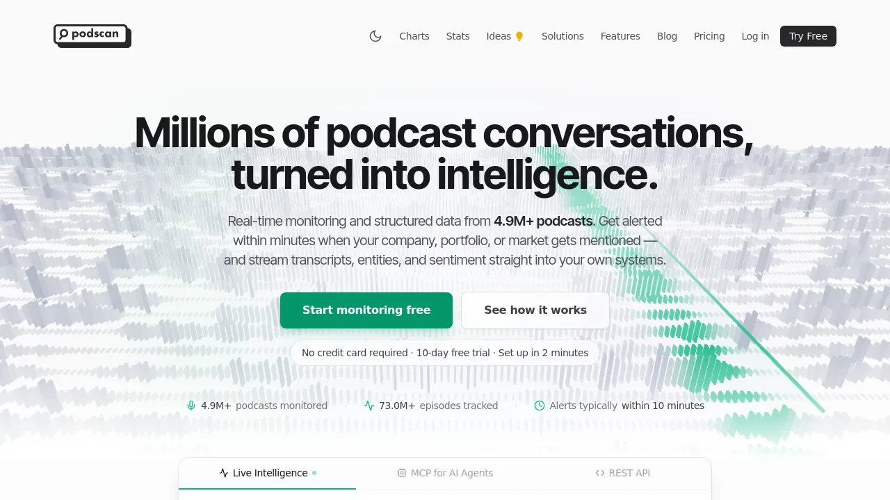 Screenshot of Podscan website