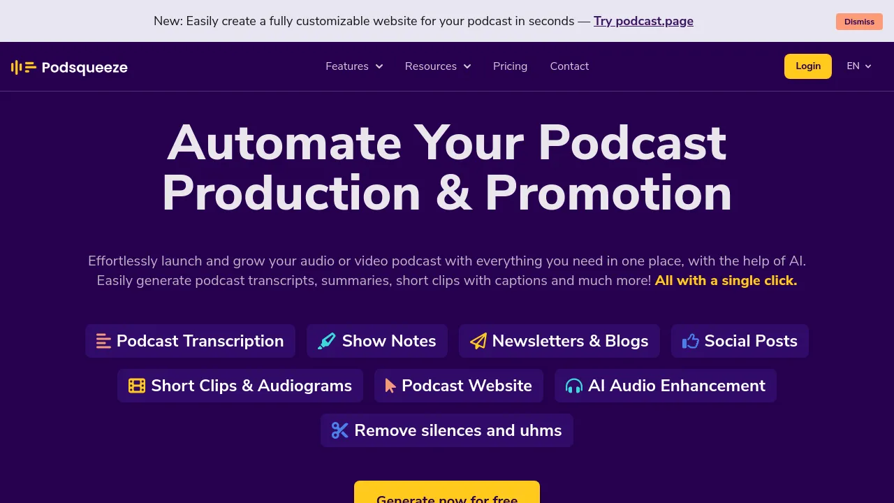 Screenshot of Podsqueeze website