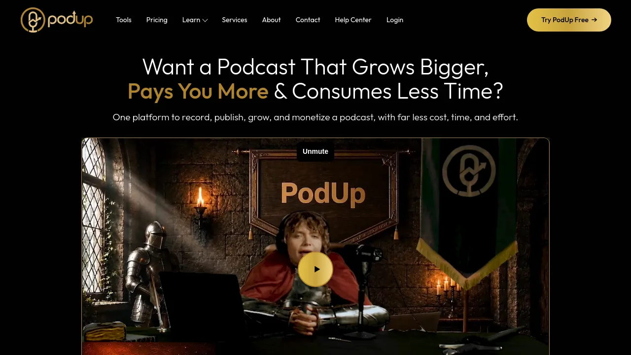 Screenshot of PodUp website