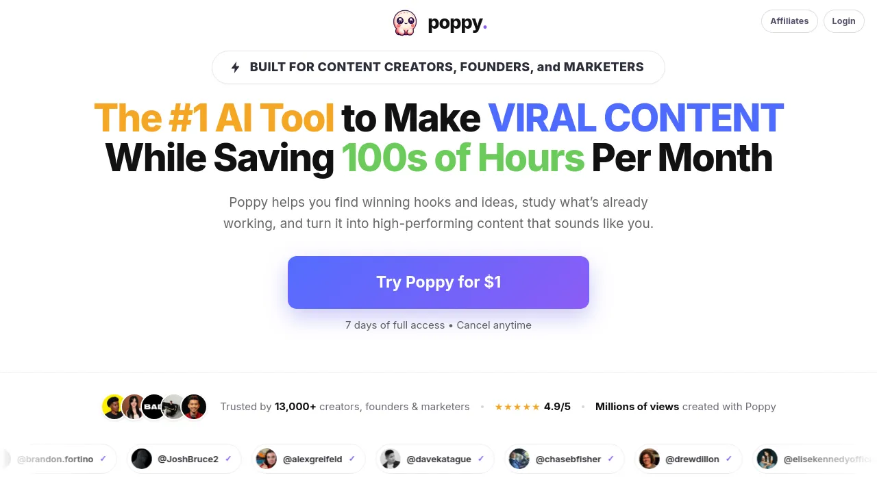 Screenshot of Poppy AI website