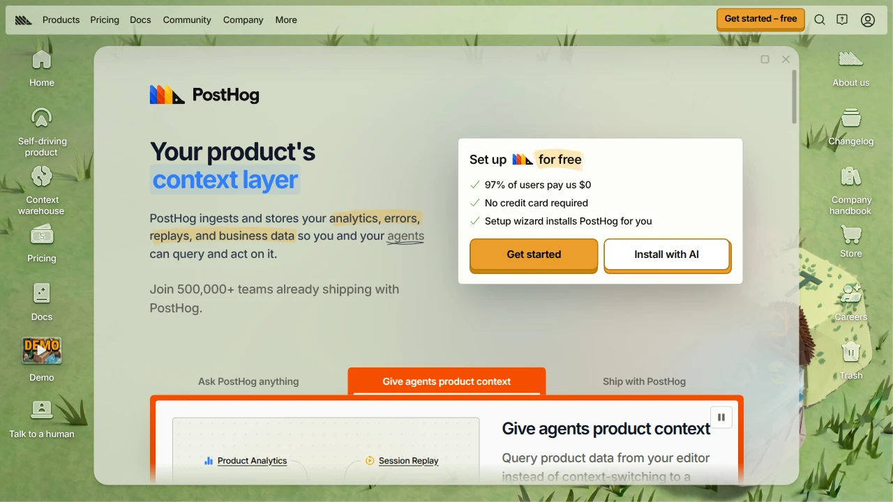 Screenshot of Posthog website