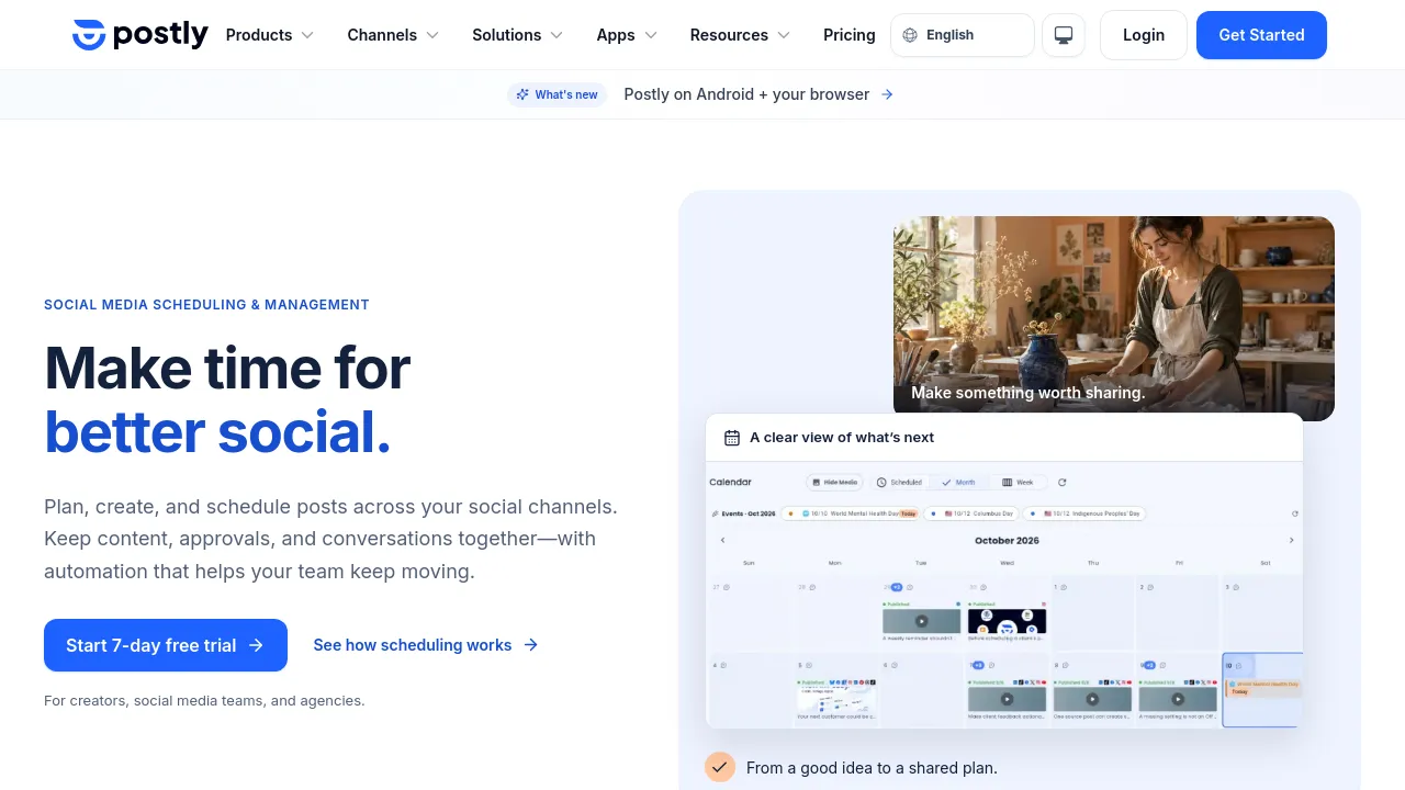 Screenshot of the Postly website