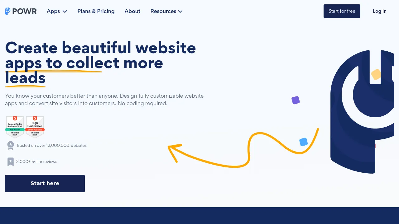Screenshot of POWR website