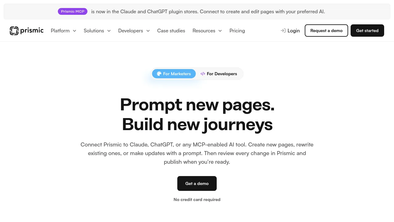 Screenshot of Prismic website