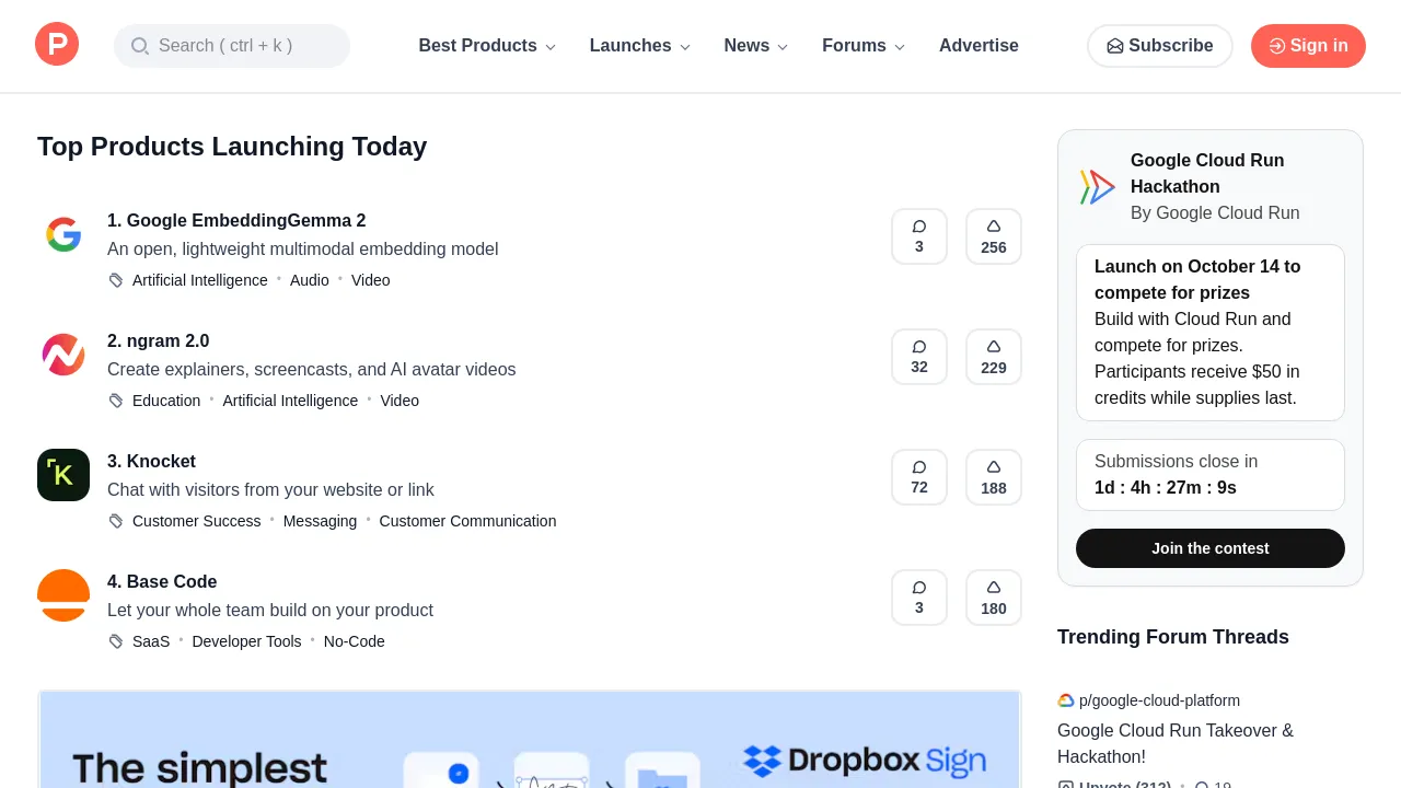 Screenshot of the Product Hunt website