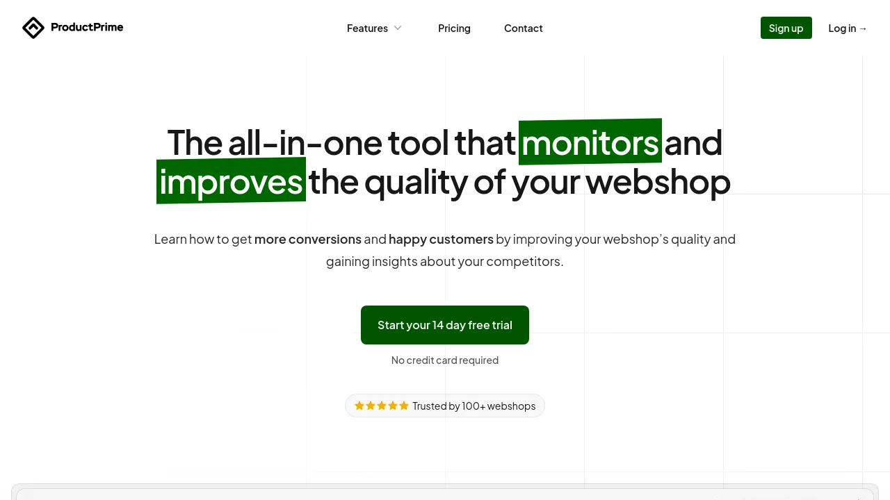 Screenshot of ProductPrime website