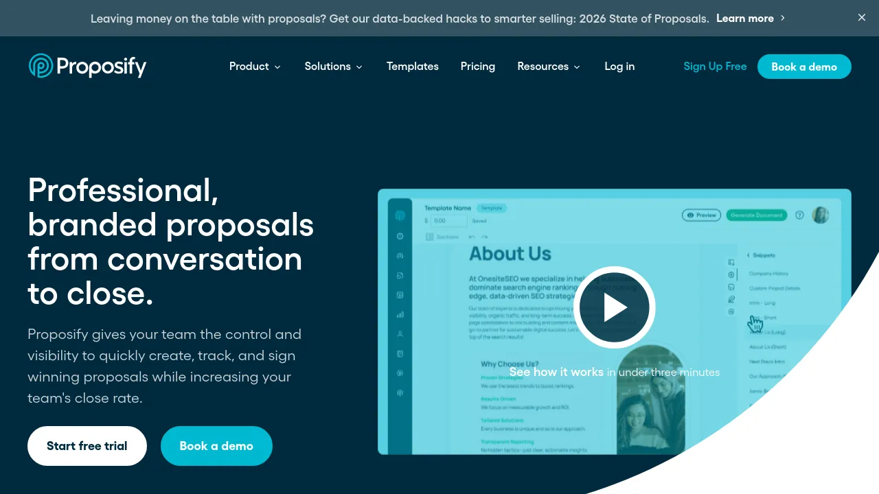 Screenshot of Proposify website