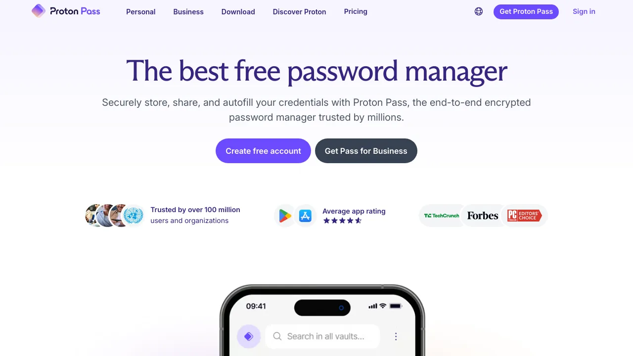 Screenshot of Proton Pass website