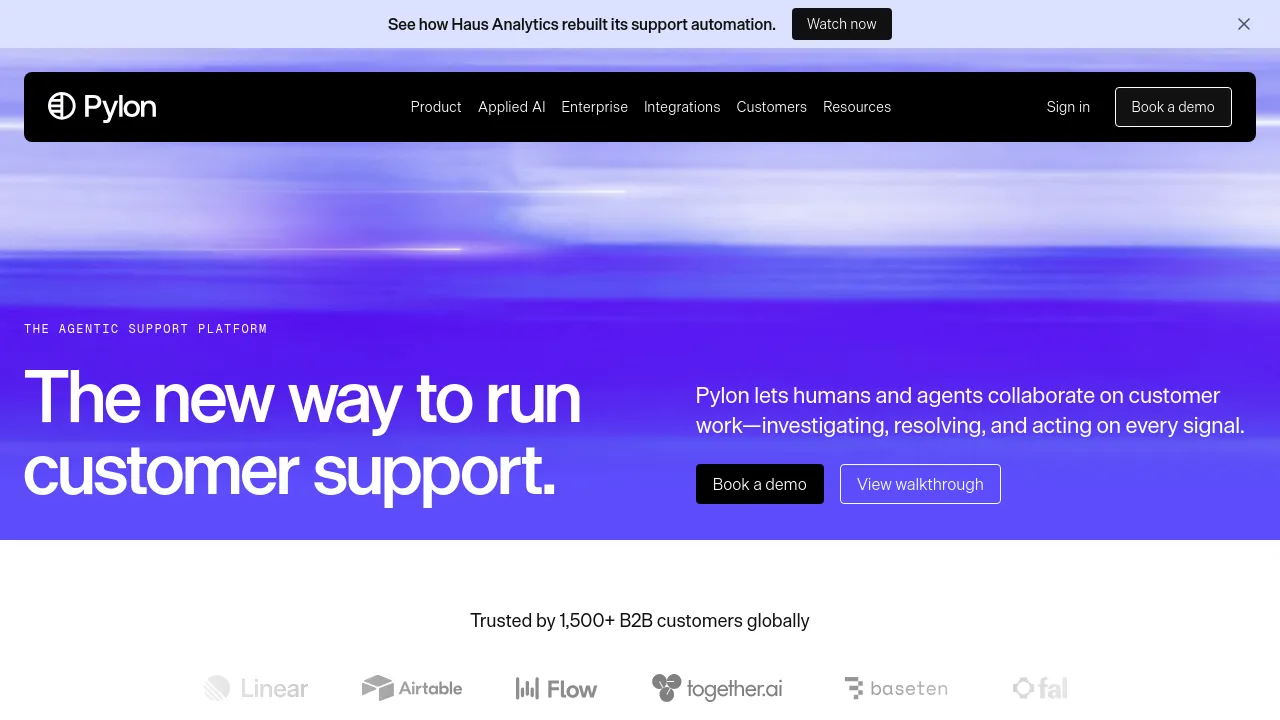 Screenshot of Pylon website