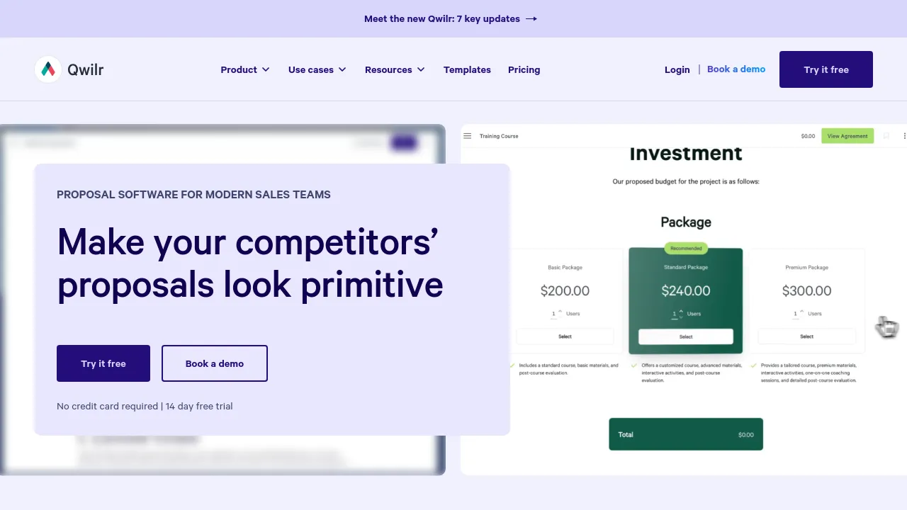 Screenshot of Qwilr website