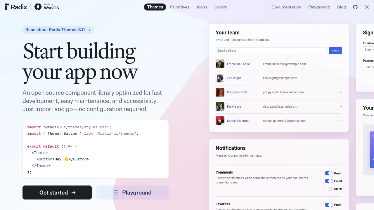 Screenshot of Radix website