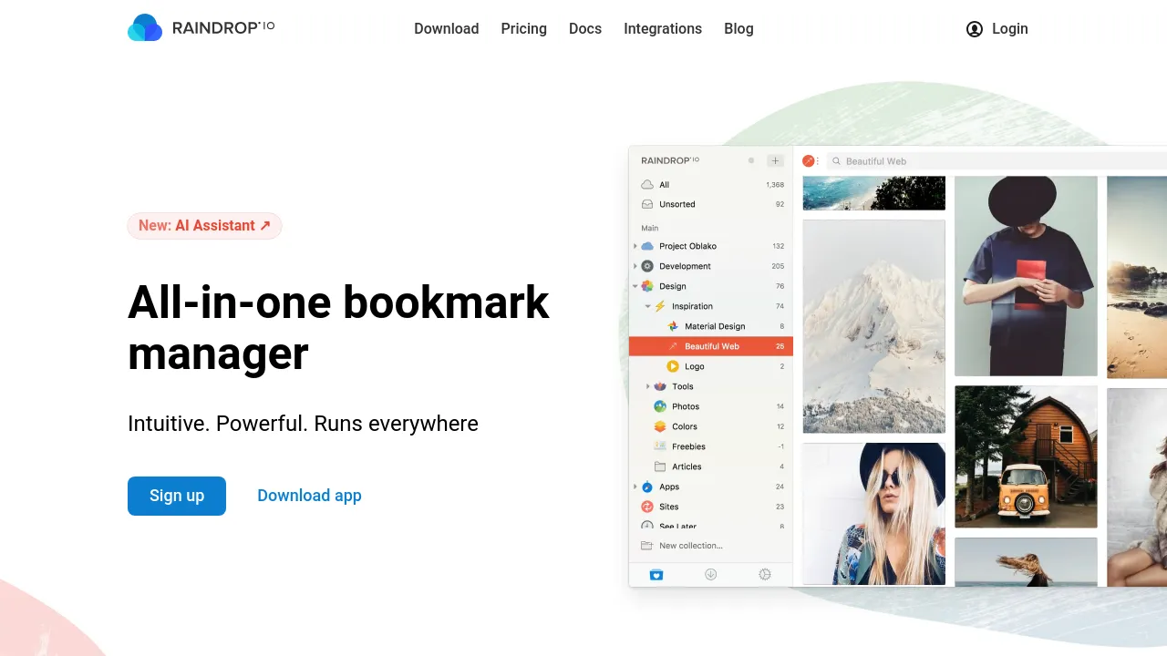 Screenshot of Raindrop.io website