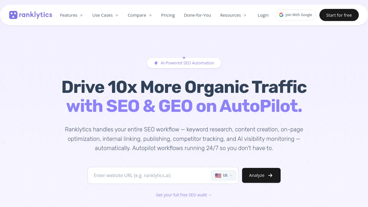 Screenshot of Ranklytics website