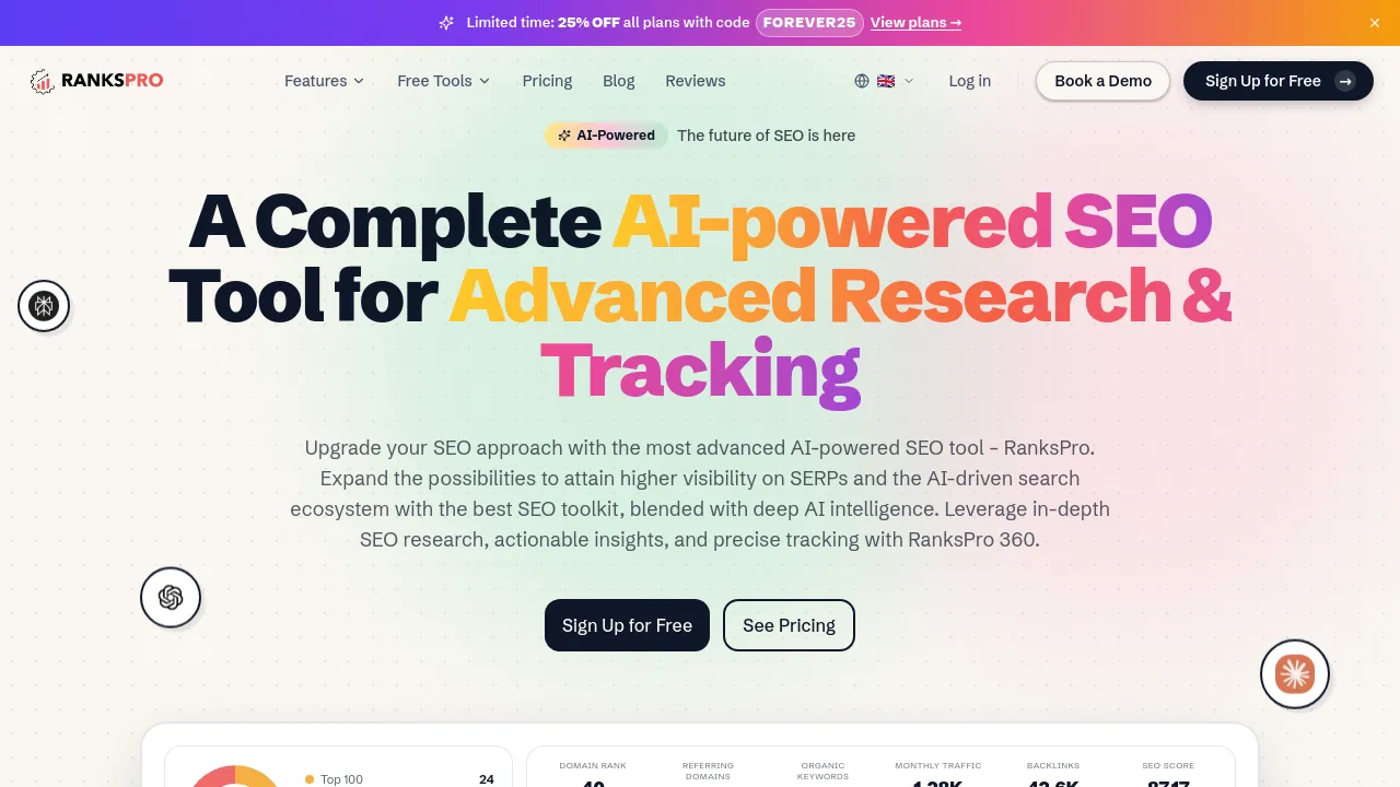 Screenshot of RanksPro.io website
