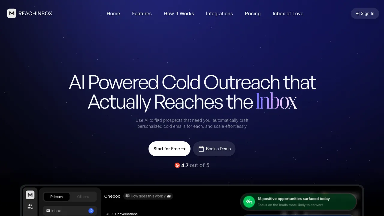 Screenshot of ReachInbox website