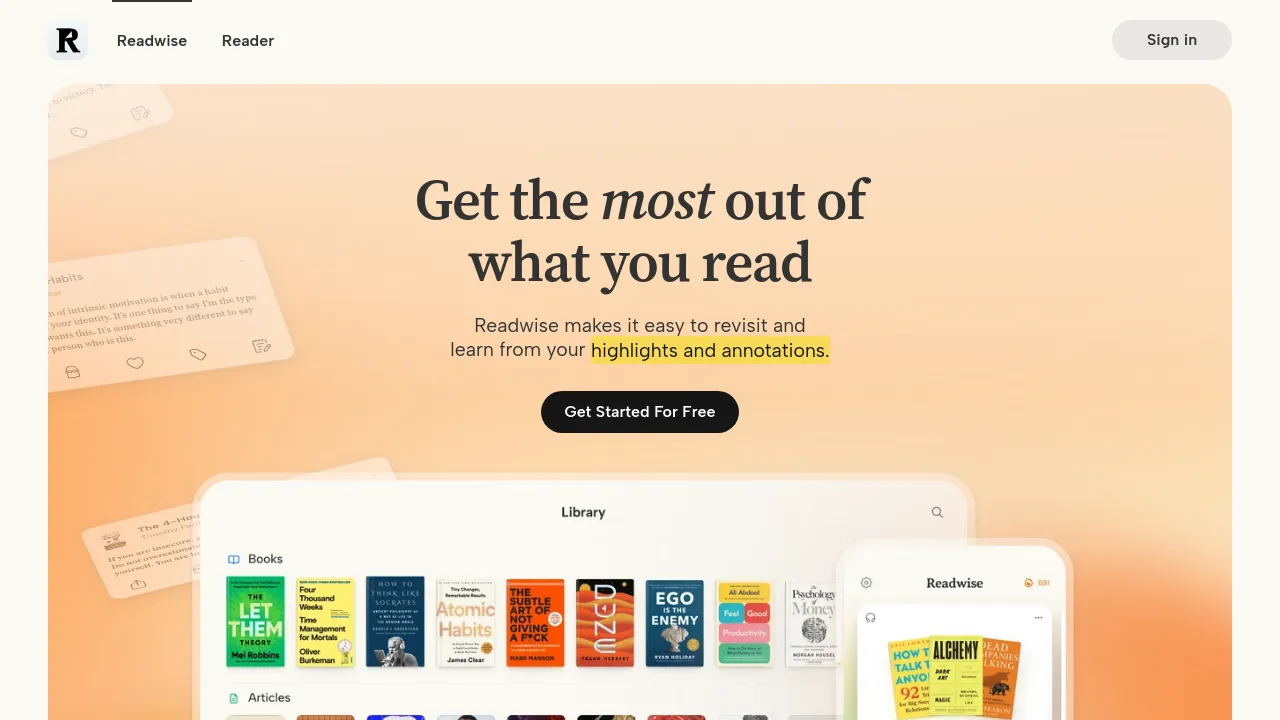 Screenshot of Readwise website