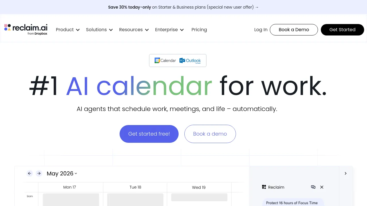 Screenshot of Reclaim website