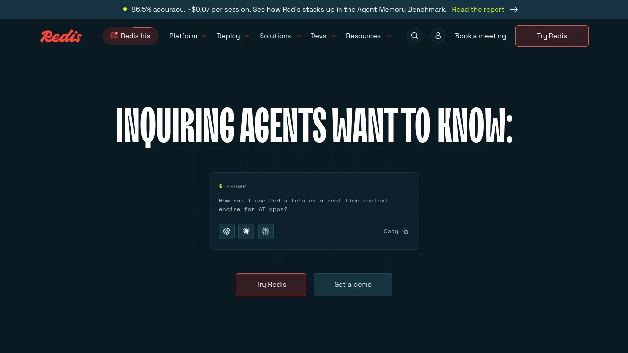 Screenshot of Redis website